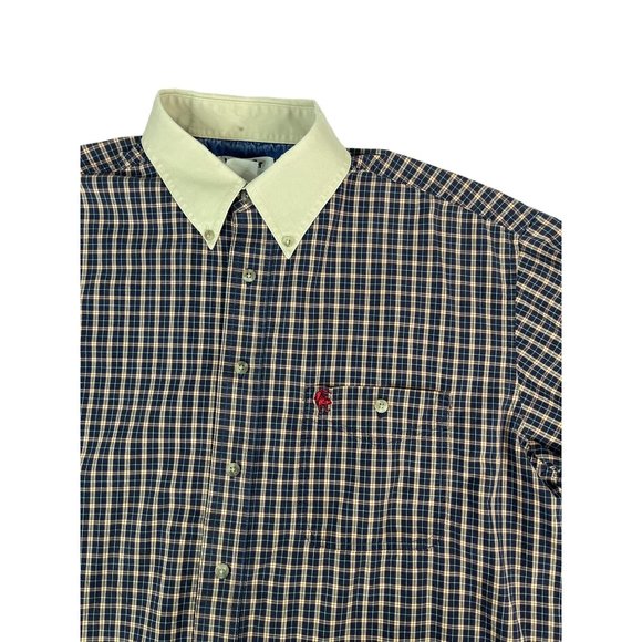 Wrangler PBR Men's Long Sleeve Rodeo Shirt Blue Red Cream Western No Size Tag - Picture 6 of 6